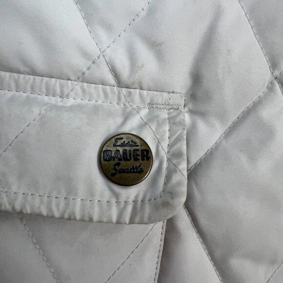 Authentic Eddie Bauer Women's Small Cream Quilted Goose Down Vest Outdoor Jacket - Picture 12 of 12